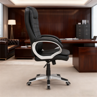 Nouvelle chaise de bureau ergonomique avec roues en PU noir/blanc 320mm Base en nylon 80mm Classe 3 Mécanisme d'inclinaison par ascenseur à gaz