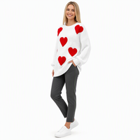 Individuelles LOGO Damen Creme Herz Rundhals-Pullover mit Ballonärmeln Chenille-Acryl-Mischung Modisch Schick Herbst Winter Trendig