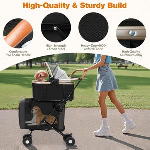 Sac Portable Cage Pliable Animaux Double Chariot 3-en-1 Cage de Voyage avec Double Transporteurs Détachables Double Poussette pour Animaux de Compagnie - Product Image 3