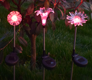 Newish IP65 ngoài trời Vườn <span class=keywords><strong>LED</strong></span> năng lượng mặt trời ánh sáng <span class=keywords><strong>RGB</strong></span> màu gấp hoa thiết kế không thấm nước nhựa DC pin năng lượng mặt trời tùy chọn Bảng điều khiển - Product Image 5