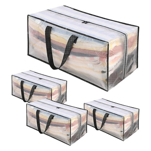 Clear Heavy Duty Polypropylene Eco-Friendly <b>Foldable</b> Extra Large Storage <b>Bags</b> Backpack Straps Strong Handles Zippers Living Room - Product Image 1