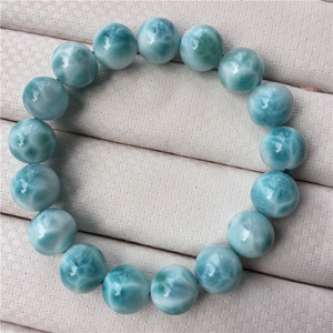 สร้อยข้อมือหินลูกฟูกสีน้ำเงินธรรมชาติ สำหรับผู้ชายและผู้หญิง สร้อยข้อมือหินโดมินิกันแบบวงเดี่ยว ลาลีมาร์ เครื่องประดับคริสตัลพลังงาน - Product Image 5