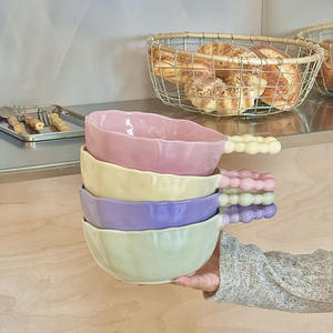 Bol à main en céramique de style coréen INS Cute Underglaze Color Soupe Noodle Salad Snail Bowl avec Sugar Bean Bead Dot Plate Dish - Product Image 2