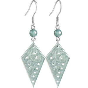 Natural <b>emerald</b> blue water ancient-style hollowed-out ancient pattern earrings, S925 silver set with ice-grade jadeite - Product Image 4