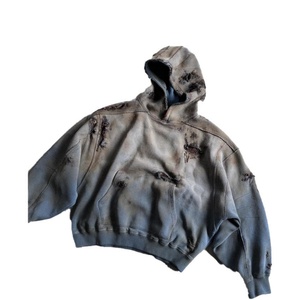 Sudadera con Capucha Oversize de Invierno para Hombre, Estampado Personalizado OEM de Alta Calidad, Estilo Vintage Desgastado con Efecto Ácido y Agujeros, Pullover - Product Image 1