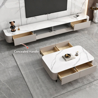 Meuble TV moderne et simple en bois massif avec plateau en pierre, table basse de salon, combinaison meuble TV