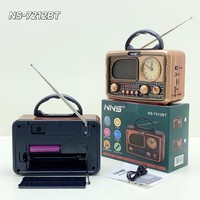 FM AM SW3 bandes Radio multibande monde Radio Portable en bois Style rétro classique Vintage bleu dent haut-parleur avec horloge NS-7212BT