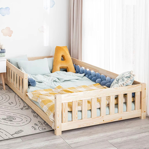 Hoogwaardig modern tweepersoons Montessori vloerbed met hoge leuningen, milieuvriendelijk, duurzaam, massief houten frame, op maat gemaakte kleuren, voor kinderen - Product Image 3