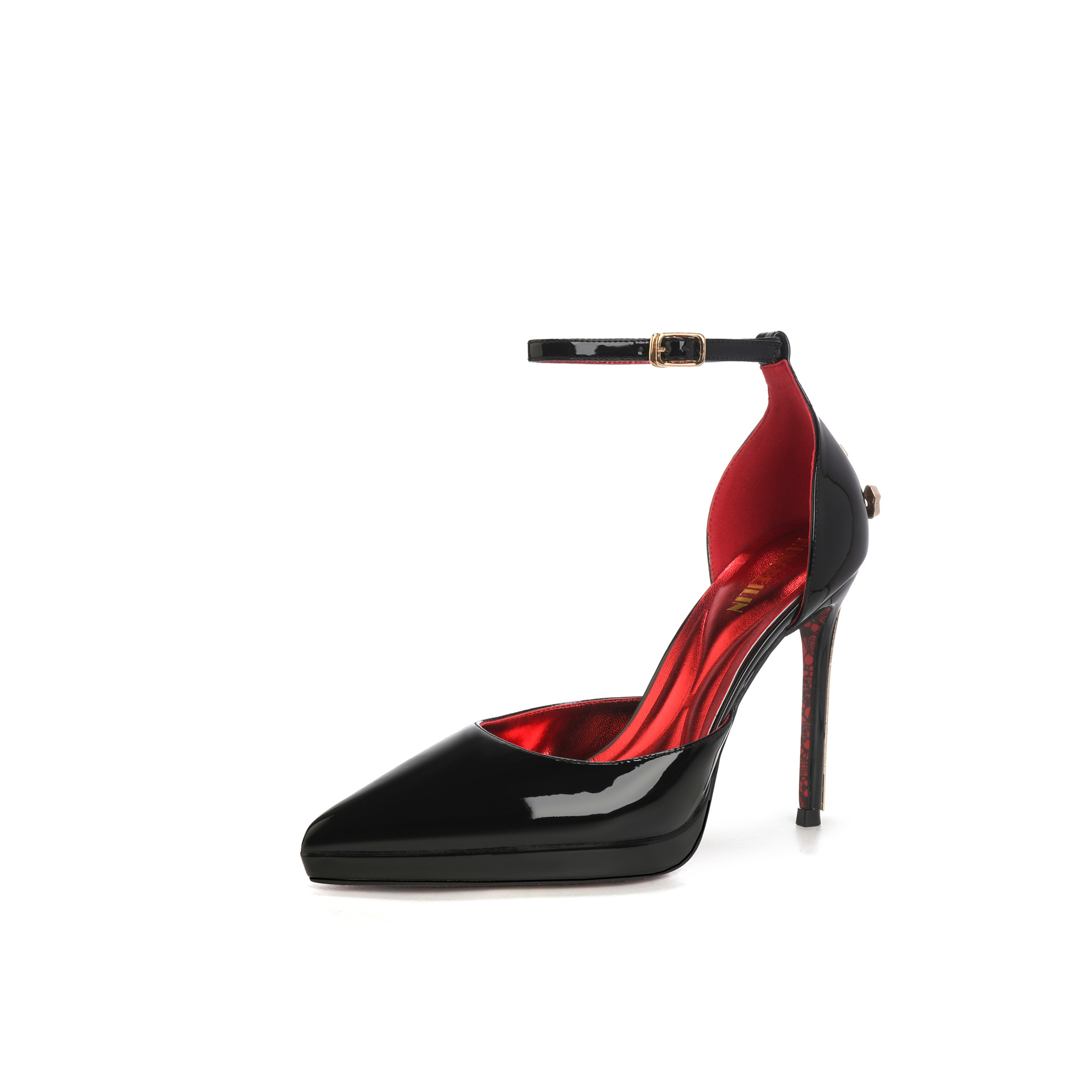 หนังแก้วสีดำ พื้นรองเท้าสีแดง สูง 9 ซม.