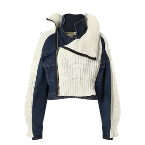 OUDINA-Suéter holgado de retazos de punto, chaqueta vaquera acolchada para mujer, chaqueta de invierno, moda europea