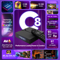 Boîtier TV intelligent portable ZOKU C8 Android 14.0 Amlogic S905D2 Quad Core 2 Go de RAM 16 Go de ROM 4K Double Bande Prix Usine OEM ODM