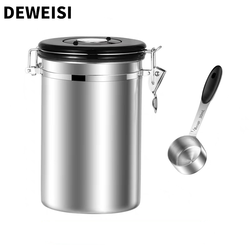 DEWEISI 1L 1.5L 1.8L 2.5L контейнер для кофейной гущи и зерен из нержавеющей стали канистра с датой и мерной ложкой