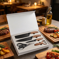 Xyj lame de diamant noire, ensemble de couteaux de cuisine en acier inoxydable avec manche en bois classique, 5 pièces