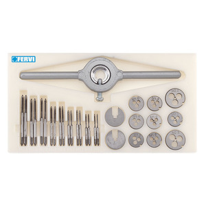 Jeu de tarauds et filières Fervi M030, outils de filetage métriques pour le travail des métaux - Product Image 1