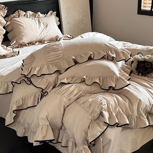 Maple Syrup Milk Coffee Korean Style All Cotton Brushed Fleece <b>Bedding</b> <b>Set</b> Solid Color Breathable Home Use Sheet Style - Product Image 2