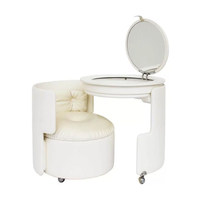 Ensemble de meubles de coiffeuse vert Dilly Dally de style Mid-Century Modern avec chaise de maquillage en cuir, table de toilette, miroir lumineux et tabouret pour chambre d'hôtel