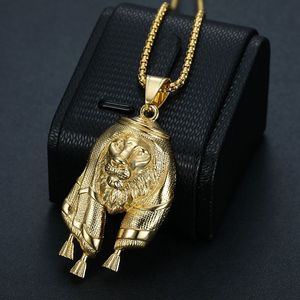 yunnique Gold Plated Lion Head <b>Scarf</b> Pendant Necklace Stainless Steel Men's Fashion Jewelry Animal Zodiac Design Gift Accessory - Product Image 3