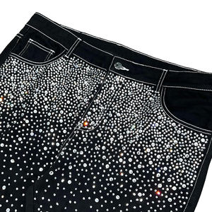 جينز رجالي بتصميم عتيق وعصري مع أربطة طويلة، تصنيع مخصص، جينز واسع الساق مستقيم مزين بالأحجار اللامعة للرجال - Product Image 5