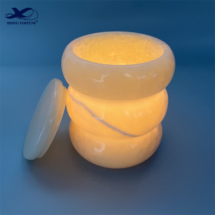 tarro de vela de ónix blanco con tapa