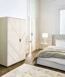 ตู้เสื้อผ้าไม้ทันสมัยสีขาวสองประตูตู้เสื้อผ้าไม้ระแนงมีบานพับกระจกยาวเต็มและชั้นวางปรับได้ - Product Image 2