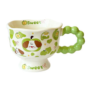 Cute Puppy <b>Ceramic</b> <b>Mug</b> Green Pink Cartoon Design With Handle And Spoon For Girls Couples Home Use Spring 2025 - Product Image 3