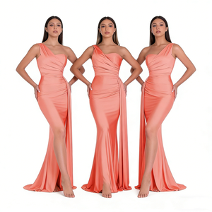 <span class=keywords><strong>Robe</strong></span> de soirée sirène moulante en satin corail à une épaule avec fente haute pour femme, <span class=keywords><strong>robe</strong></span> de <span class=keywords><strong>demoiselle</strong></span> <span class=keywords><strong>d</strong></span>'<span class=keywords><strong>honneur</strong></span> pour fête et gala - Product Image 2
