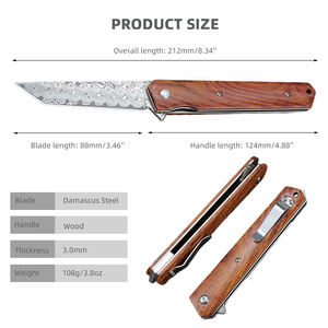 Couteau de poche en acier Damas à 76 couches, couteau EDC en <span class=keywords><strong>bois</strong></span>, <span class=keywords><strong>lame</strong></span> Tanto, couteau pliant de survie, extérieur, avec clip pour homme, prêt à être expédié - Product Image 2