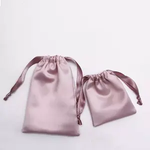 Logo personalizzato grandi fasci di capelli in oro rosa imballaggio parrucca di ciglia regalo sacchetto con coulisse imballaggio di gioielli borsa con coulisse in raso di seta