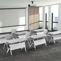 Table de formation modulaire blanche avec roulettes et panneau orange pour réunions de bureau, salles de formation et salles de classe