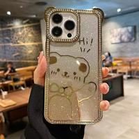 Étui de téléphone portable transparent avec ours en diamant électroplaqué mignon, portable, pour usage promotionnel, compatible iPhone 11/12/13/14/15/16 Pro Max Plus