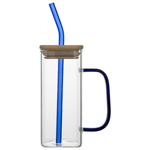 13.5 oz tre rõ ràng thiết kế hiện đại Mason Jar 16 oz cao Borosilicate Glass vuông Glass Mug xử lý Nắp rơm cốc nước cho Đảng - Product Image 1