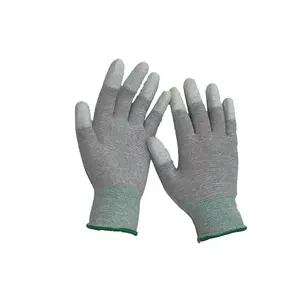 Nhà cung cấp vàng sợi carbon PU tráng ngón tay ESD găng tay chống tĩnh Top phù hợp với găng tay cho PC xây dựng