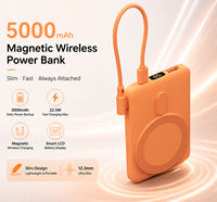 Nouvelle Banque d'alimentation Magnétique Sans Fil Tendance 2026, 5000 mAh, Charge Rapide 22,5 W, Mince, Portable, Type-C USB 2-en-1 avec Écran LCD