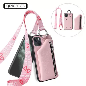 בעל כרטיס יוקרה lanyard טלפון חכם במקרה של iphone xs 12 11 13 14 תיק אשראי ארנק טלפון עור עם רצועה