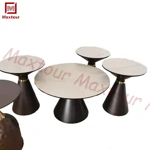 Nuovo tavolino da salotto in stile moderno con struttura rotonda in metallo con combinazione di piastre in ceramica tavolino da caffè 1 + 4 set da caffè