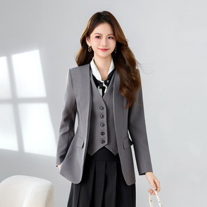 Women's Apricot Business Suit Set Solid Color Polyester Wool Blend Autumn Winter Workwear Formal Wear - Product Image 4