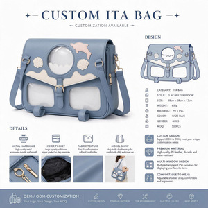 Bolso de Hombro Personalizado Estilo Ita-Bag de PU con Ventana Transparente de PVC, Decoración de Lazo y Ribete de Encaje, Estilo Japonés - Product Image 3