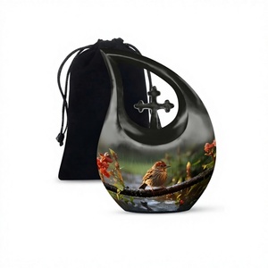 Urna Funeraria de Aluminio Negra en Forma de Gota, para Cenizas Humanas, con Cruz y Bolsa de Terciopelo Gratis - Product Image 1