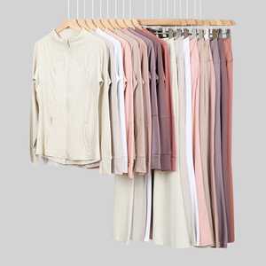 Completo da yoga da <span class=keywords><strong>donna</strong></span> LULU a 2 pezzi, tinta unita, giacca <span class=keywords><strong>jogger</strong></span> con <span class=keywords><strong>pantaloni</strong></span> a zampa, chiusura elastica in vita, outfit fitness autunnale - Product Image 2