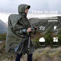 Imperméable portable 3-en-1 pour l'extérieur, en polyester 210T avec revêtement PU, imperméable à capuche, ponchos de randonnée et de camping pour hommes et femmes