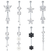 Lingchee 14G acier inoxydable diamant Zircon ventre anneaux pour femmes balancent nombril anneaux avec papillon nombril piercings