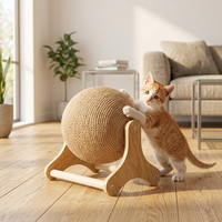 Balle à gratter rotative en sisal pour chat, rouleau à gratter en sisal avec support en bois, jouet d'intérieur pour animaux de compagnie