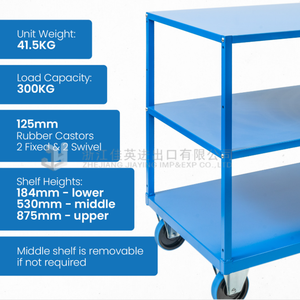 प्रबलित अलमारियों और चिकनी-रोलिंग कैस्टर के साथ लोड-असर 3-टियर स्टील स्टोरेज ट्रॉली - Product Image 4
