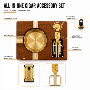 Set de Regalo de Lujo Premium para Cigarros con Cortador de Cigarros, Encendedor de Cigarros de Llama Jet, Punzón Cortavientos y Cenicero Metálico, Kit de Cigarros OEM ODM - Product Image 2