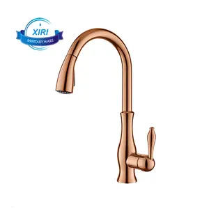 Brass 360 Degree Pull-Out Kitchen Sink Rose Gold Black Hot and Cold Water Faucet Spout Rotatable XR-8034