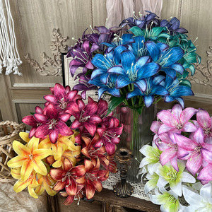 Lys artificiels en soie, 9 têtes, imperméables, pour décoration de mariage et de maison - Product Image 1