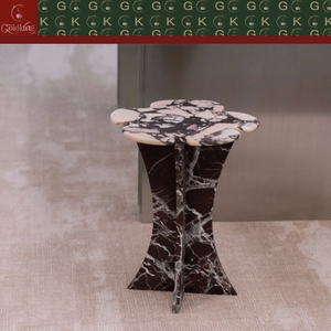 Mesa Auxiliar de Esquina para Dormitorio GOLDKING, Elegante, de Mármol, Base Negra, Vetas Blancas Crema, Acabado de Borde Sin Juntas - Product Image 5