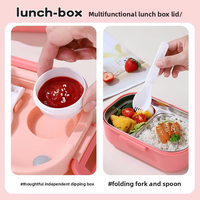 Boîte à lunch en acier inoxydable 304 de grande capacité, boîte à lunch portable avec couvercle en plastique, design de dessin animé pour les travailleurs scolaires