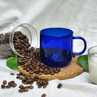 QIAOXING BP-00703 Tasse en verre borosilicate bleu avec poignée et soucoupe, écologique, moderne, pour thé, café, bière, personnalisation acceptée