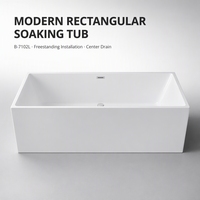 Baignoire autoportante en acrylique pur blanc pour hôtel moderne avec fonction égouttoir Hydro Whirlpool